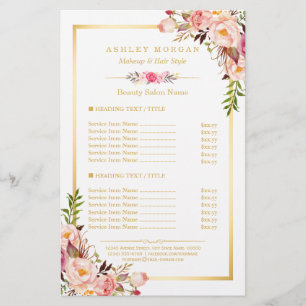 Elegant Chic Pink Floral Beauty Salon Menu