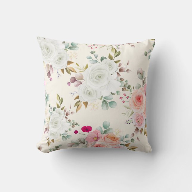 Elegant chic pink  floral cushion (Front)