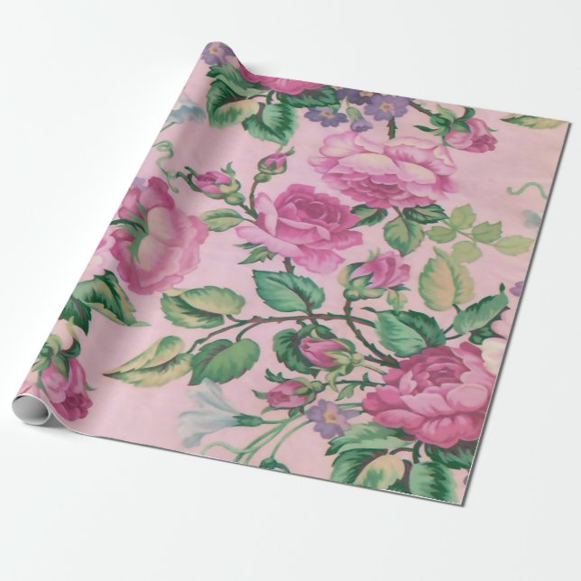 Elegant chic Pink Floral pattern Wrapping Paper (Unrolled)