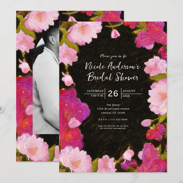 Elegant Chic Pink Floral Spring Flowers Invitation (Front/Back)