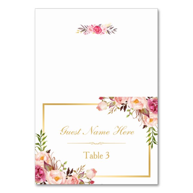 Elegant Chic Pink Floral Wedding Place Card (Front)