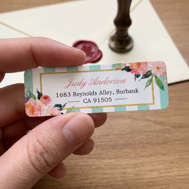 Elegant Chic Pink Flowers Mint Green Stripes (Creator Uploaded)