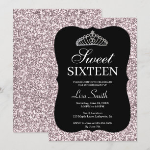 Elegant Chic Pink Glitter Tiara Sweet 16 Invitation