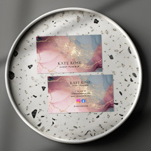 Elegant Chic Pink Gold Glitter Watercolor Business Card