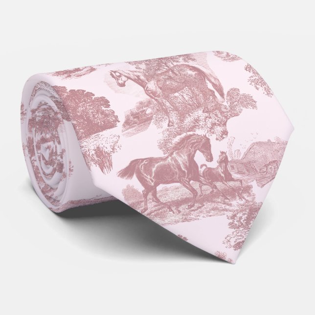 Elegant Chic Pink Horses Toile Tie (Rolled)