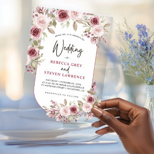 Elegant Chic Pink Lilac Floral Wedding Acrylic Invitations