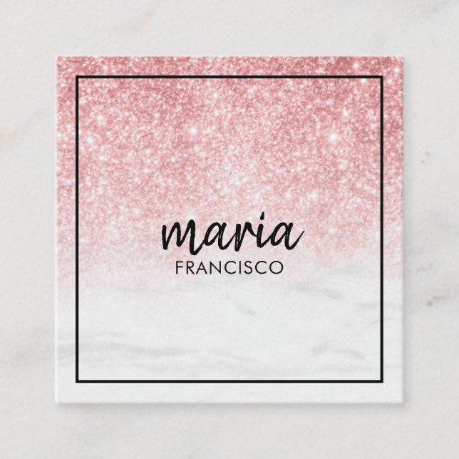 Elegant chic pink modern square minimalist black   square business card (Front)