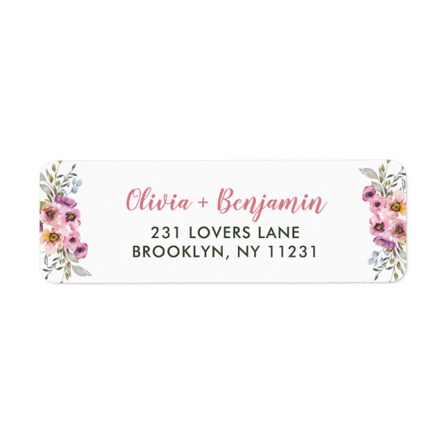 Elegant Chic Pink Purple Floral Watercolor Script (Front)