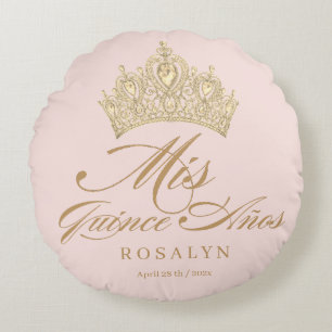 Elegant Chic Pink Quinceanera  Round Cushion
