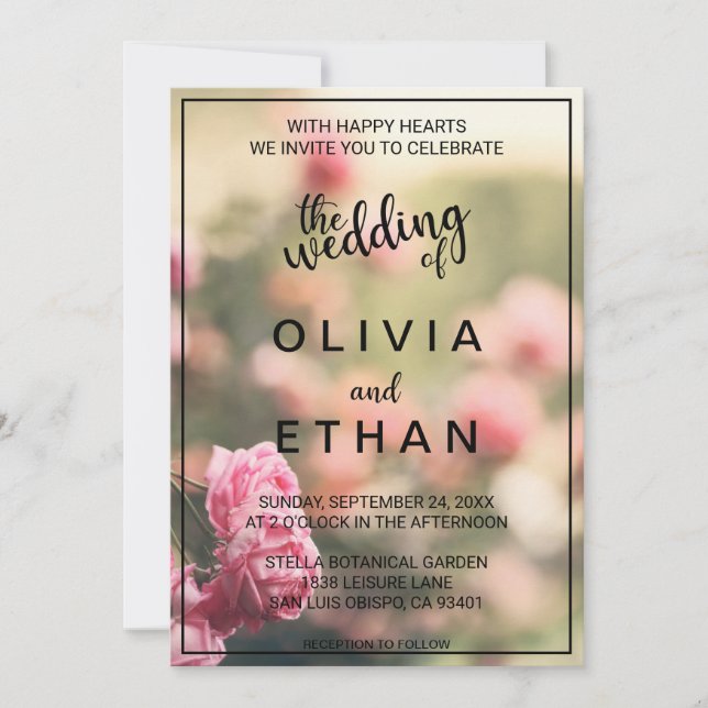 Elegant Chic Pink Rose Blossom Floral Wedding Invitation (Front)