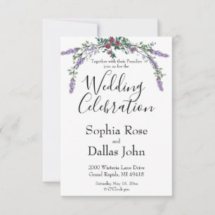 Elegant chic pink rose Lavender Eucalyptus Wedding Invitation