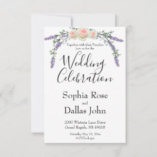 Elegant chic pink rose Lavender Eucalyptus Wedding Invitation