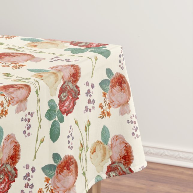 Elegant Chic Pink Roses Floral on Beige Tablecloth (In Situ)