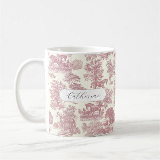 Elegant Chic Pink Rustic Horse Toile Name Coffee Mug