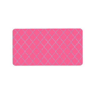 Elegant Chic Pink Silver Quatrefoil Glitter Print Label