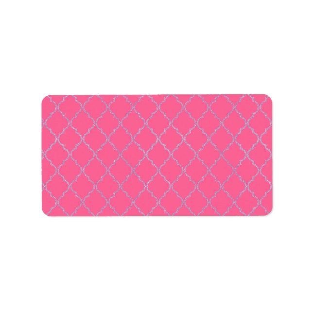 Elegant Chic Pink Silver Quatrefoil Glitter Print Label (Front)
