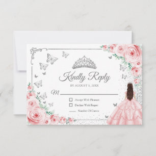 Elegant Chic Pink Silver Quinceanera Reply RSVP Card