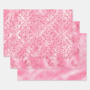 Elegant Chic Pink Sparkles Glitter Feminine Wrapping Paper Sheet