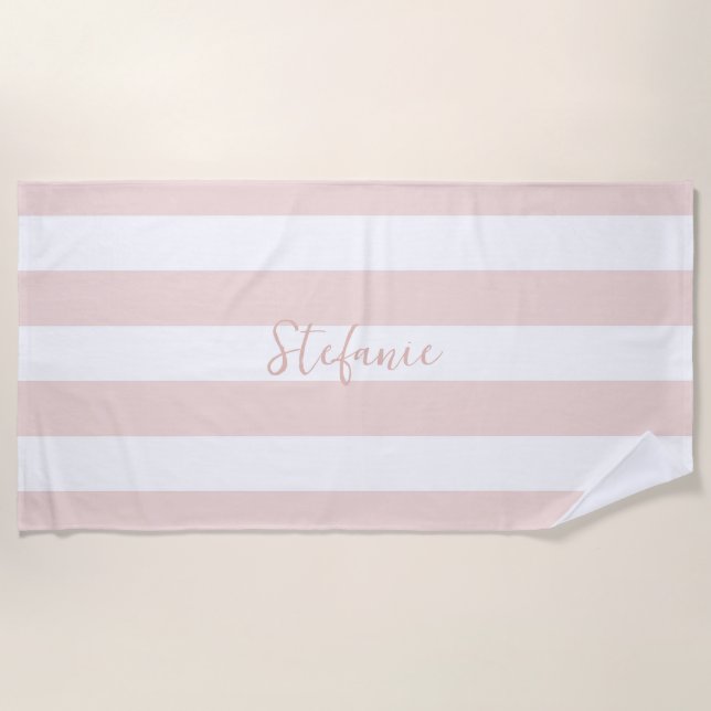 Elegant chic Pink stripe bridal shower gifts Beach Towel (Front)