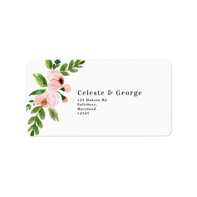Elegant chic pink watercolor floral wedding addres label (Front)