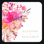 Elegant Chic Pink Watercolor Floral Wedding Custom Square Sticker<br><div class="desc">Personalised Modern Chic Pink Watercolor Floral Elegant Wedding Custom Square Sticker</div>