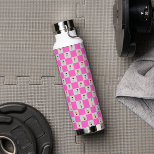Elegant Chic Pink & White Plaid Flower  Water Bottle