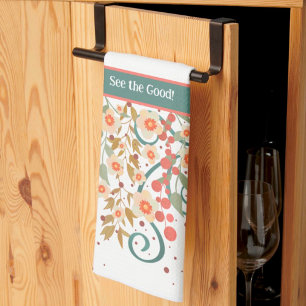 Elegant Chic Pretty Floral Custom Quote Stylish  Tea Towel