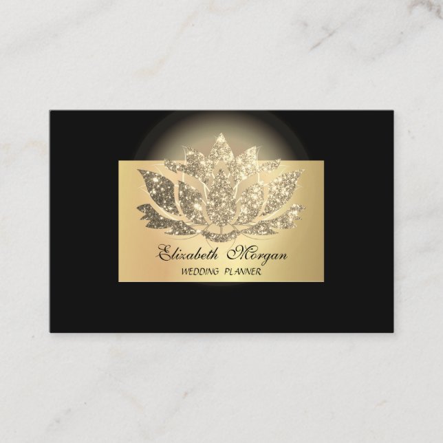 Elegant Chic Professional,Gold Lotus,Black  Business Card (Front)