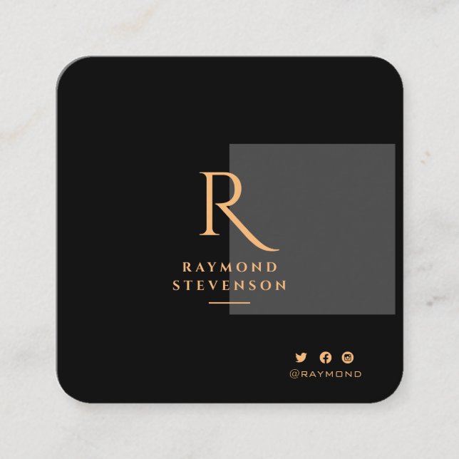 Elegant Chic Professional Gold Monogrammed Square Business Card (Front)
