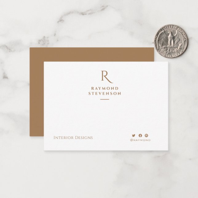 Elegant Chic Professional Light Brown monogrammed Card (Front/Back In Situ)