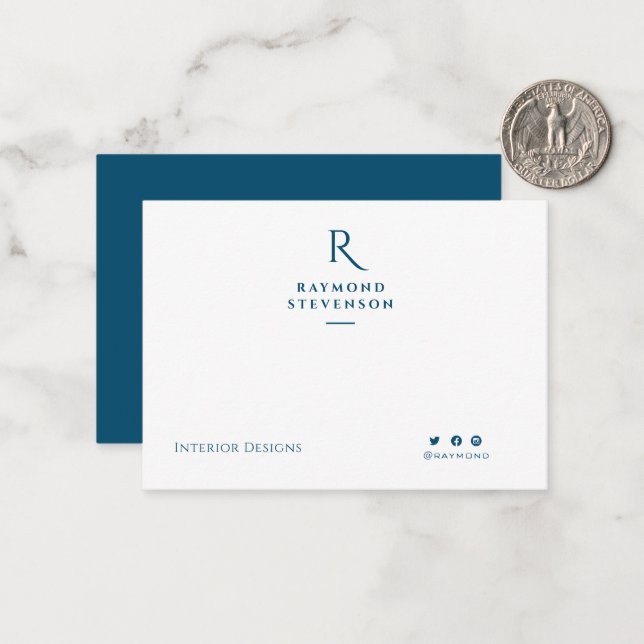 Elegant Chic Professional Navy blue monogrammed Card (Front/Back In Situ)