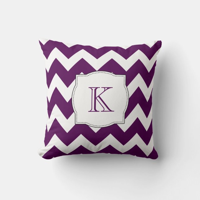 Elegant Chic Purple Chevron Pattern Monogram Cushion (Front)