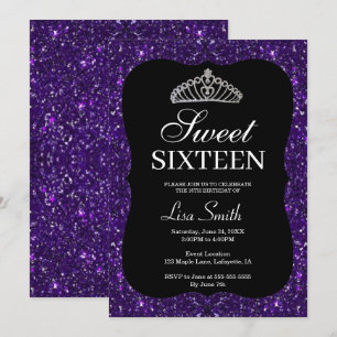 Elegant Chic Purple Glitter Tiara Sweet 16 Invitation