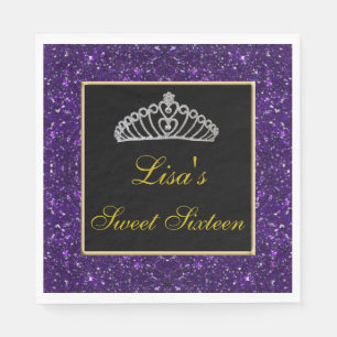 Elegant Chic Purple Glitter Tiara Sweet 16 Napkin