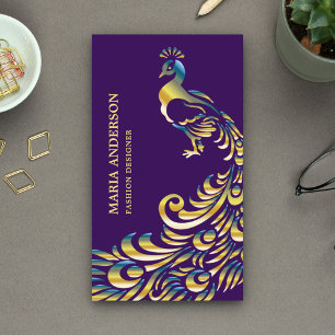 Elegant Chic Purple Gold Foil Shiny Peacock Business Card