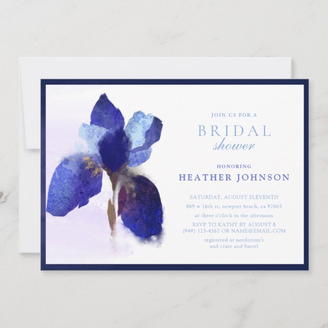 Elegant chic Purple Iris Floral Bridal Shower Invitation (Front)