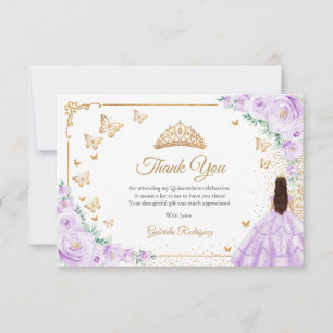 Elegant Chic Purple Lilac Roses Gold Quinceanera Thank You Card