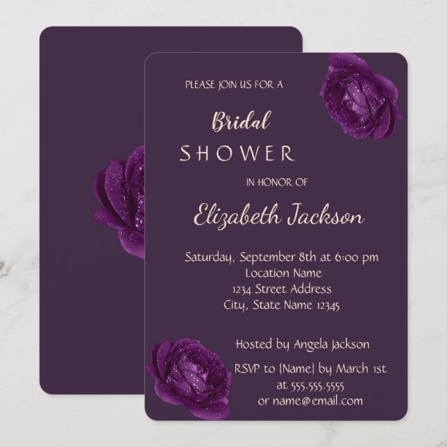 Elegant Chic Purple Roses  Bridal Shower Invitation (Front/Back)