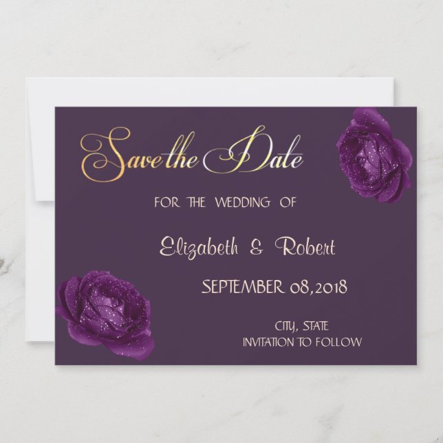 Elegant Chic Purple Roses  Save The Date (Front)