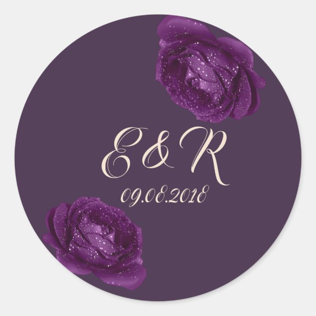 Elegant Chic Purple Roses Wedding Classic Round Sticker (Front)