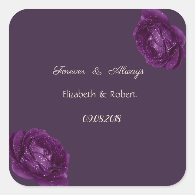 Elegant Chic Purple Roses  Wedding Square Sticker (Front)