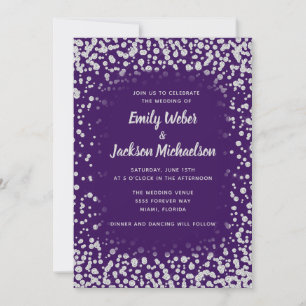 Elegant Chic Purple Silver Diamond Glitter Casual Invitation