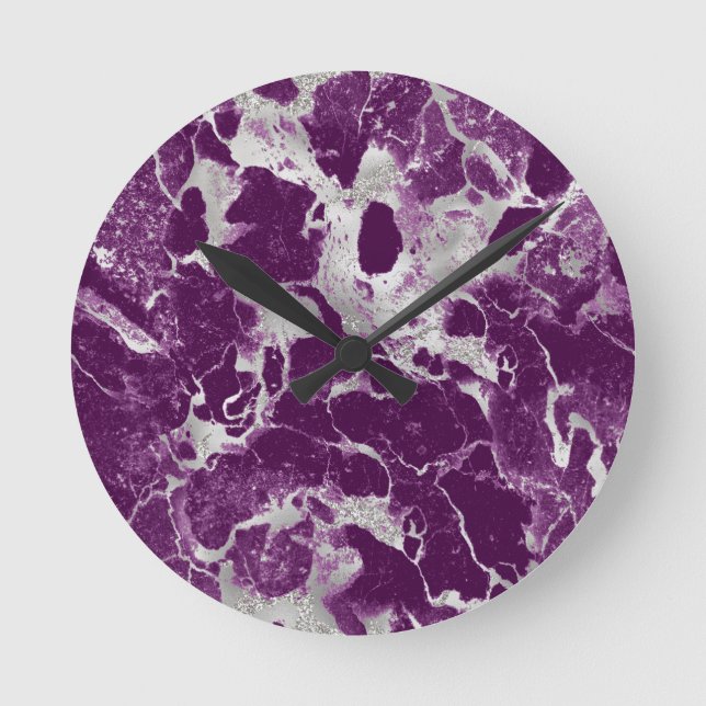 Elegant Chic Purple Violet Abstract Pattern Round Clock (Front)