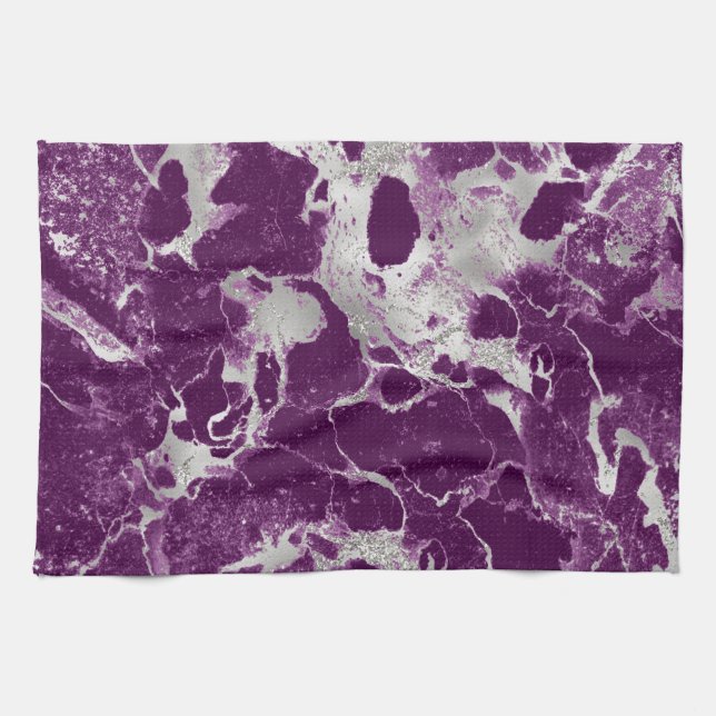 Elegant Chic Purple Violet Abstract Pattern Tea Towel (Horizontal)
