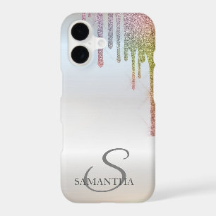 Elegant Chic Rainbow Glitter Drips Silver