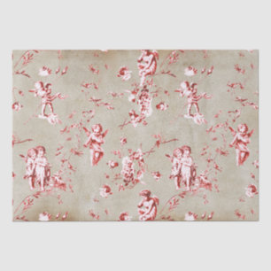 Elegant Chic Red Cupid Angels Floral Toile Kraft Tissue Paper