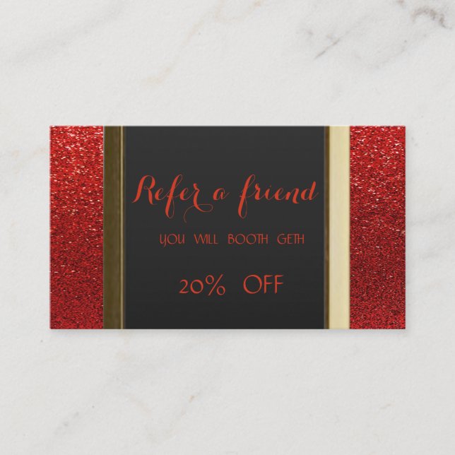 Elegant Chic Red Glittery  Referral Card (Front)