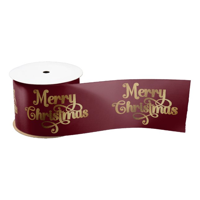  Elegant Chic Red Gold Merry Christmas Wrapping Satin Ribbon (Spool)