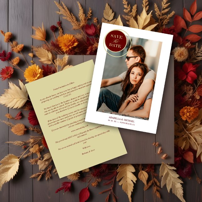 Elegant Chic Red Gold Photo Sophisticated Wedding (Elegant Chic Red Gold Photo Sophisticated Wedding Save the date.)