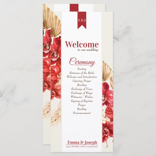 Elegant chic red orchid fall custom Wedding  Programme (Front/Back)
